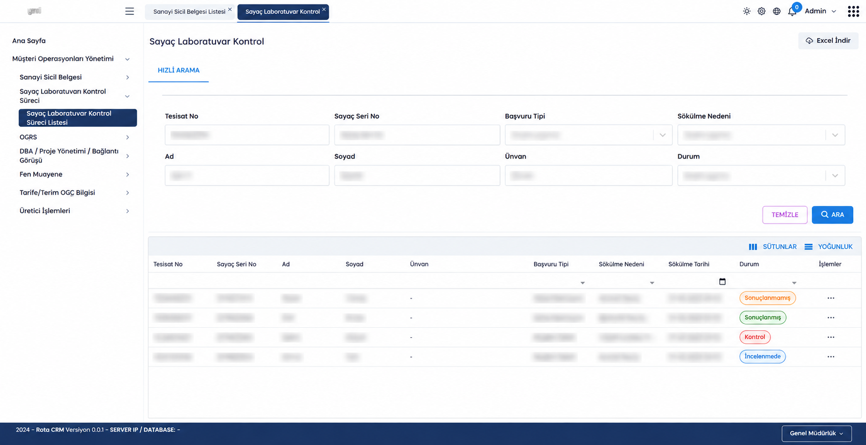 Müşteri Operasyonları Yönetimi Rota CRM ekranı