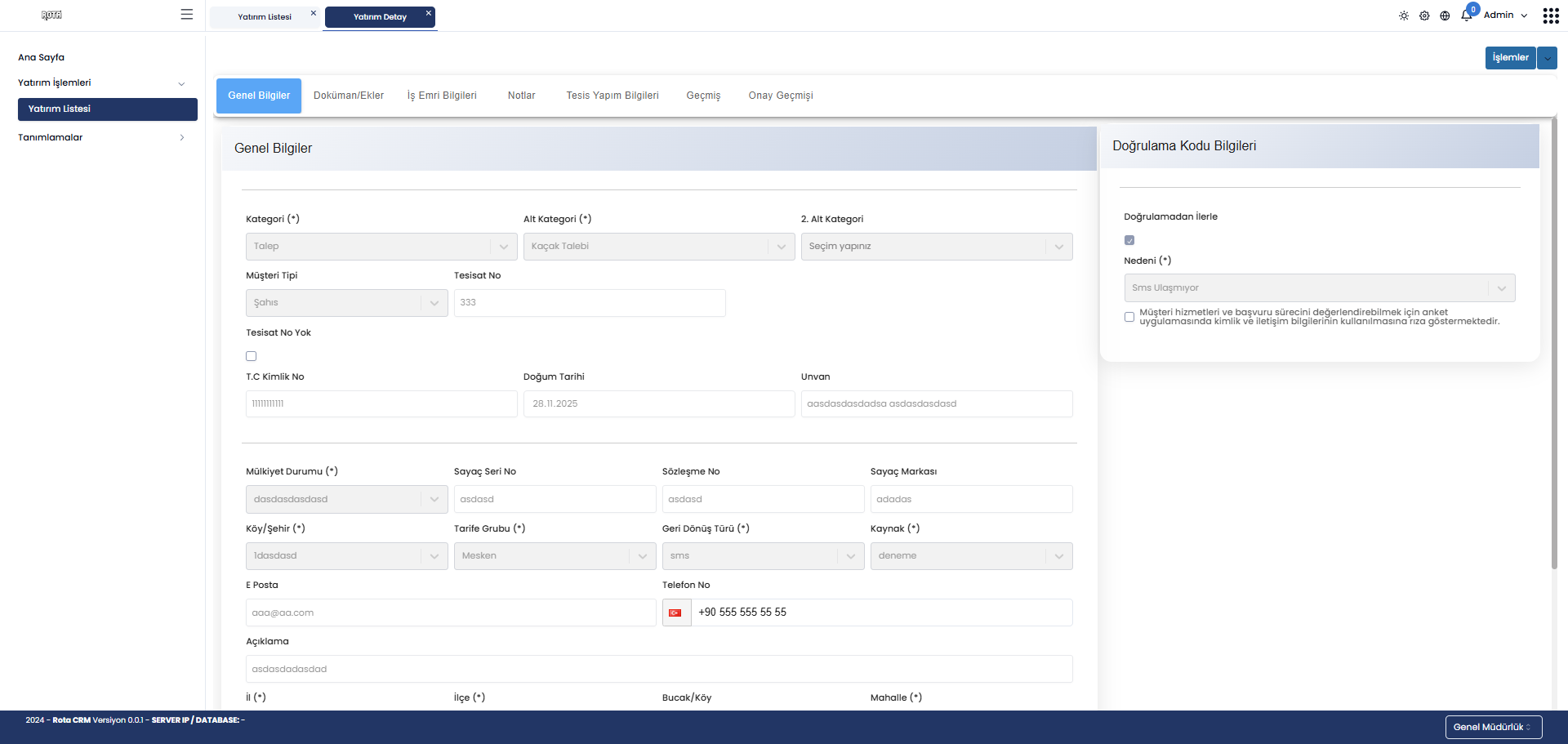 Dijital Arşiv ve Dokümantasyon Rota CRM ekranı